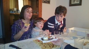 Mercedes with her nephews eating my treats from Santo Tome Bakery